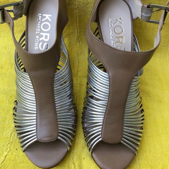 Michael Kors Silver and Tan Shoes, Size 8.5 - Picture 1 of 4